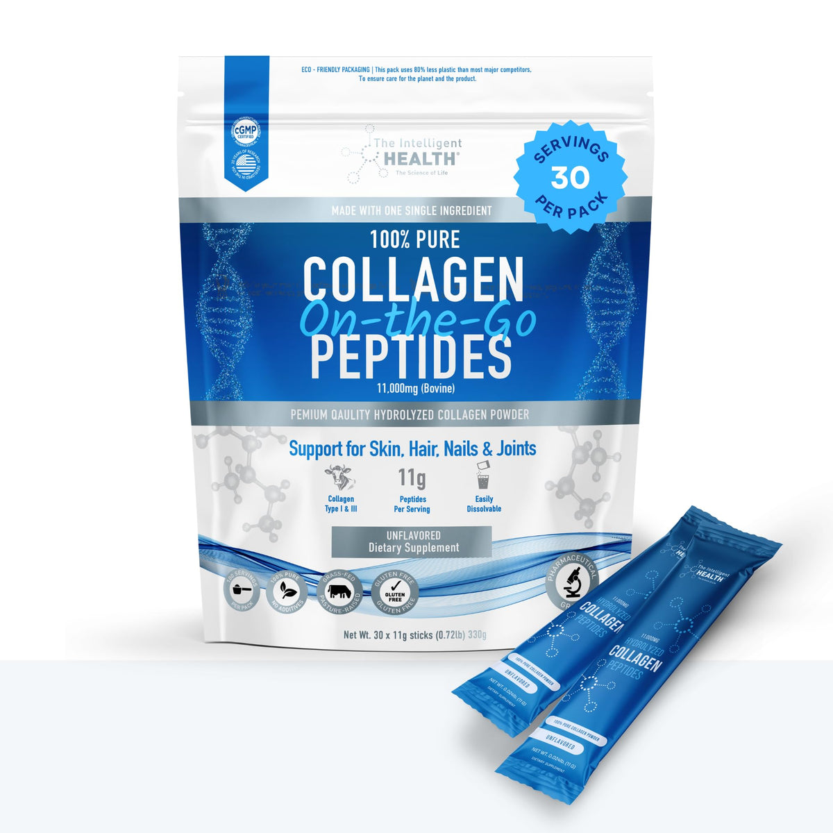 Poudre de collagène hydrolysé The Intelligent Health 390g vue de face