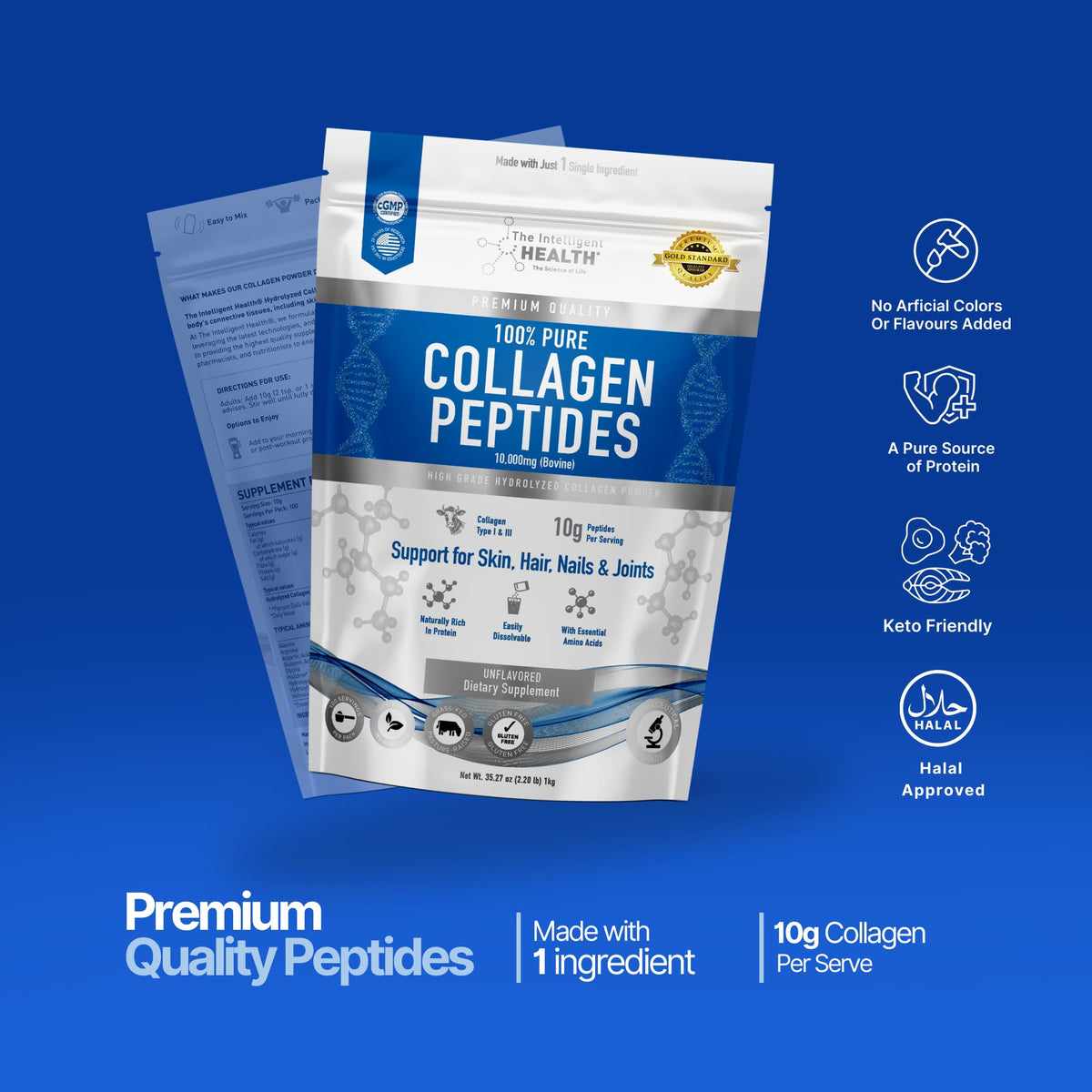 Poudre de collagène hydrolysé The Intelligent Health avec des ingrédients naturels