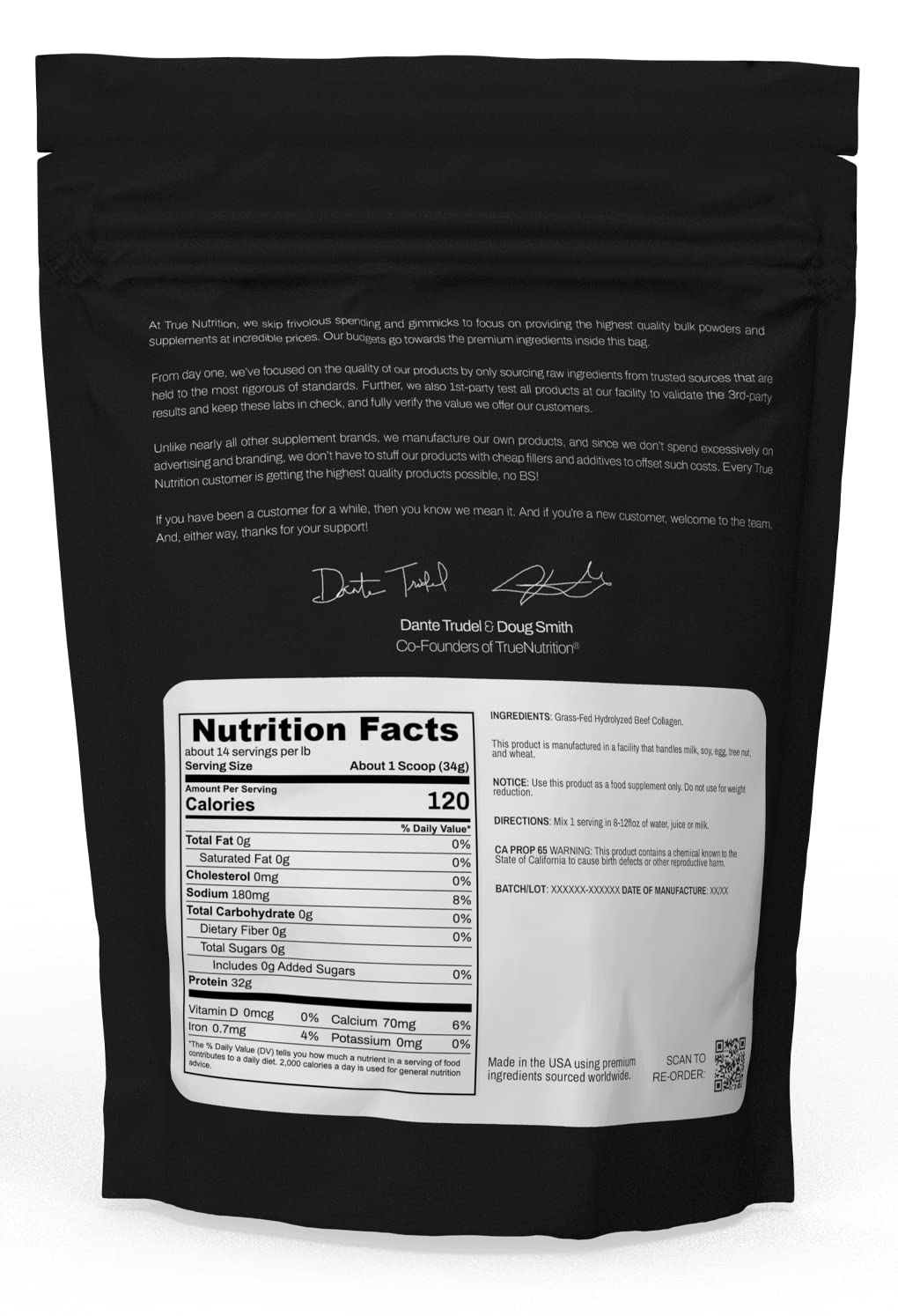 Poudre de collagène hydrolysé True Nutrition 472g avec cuillère doseuse