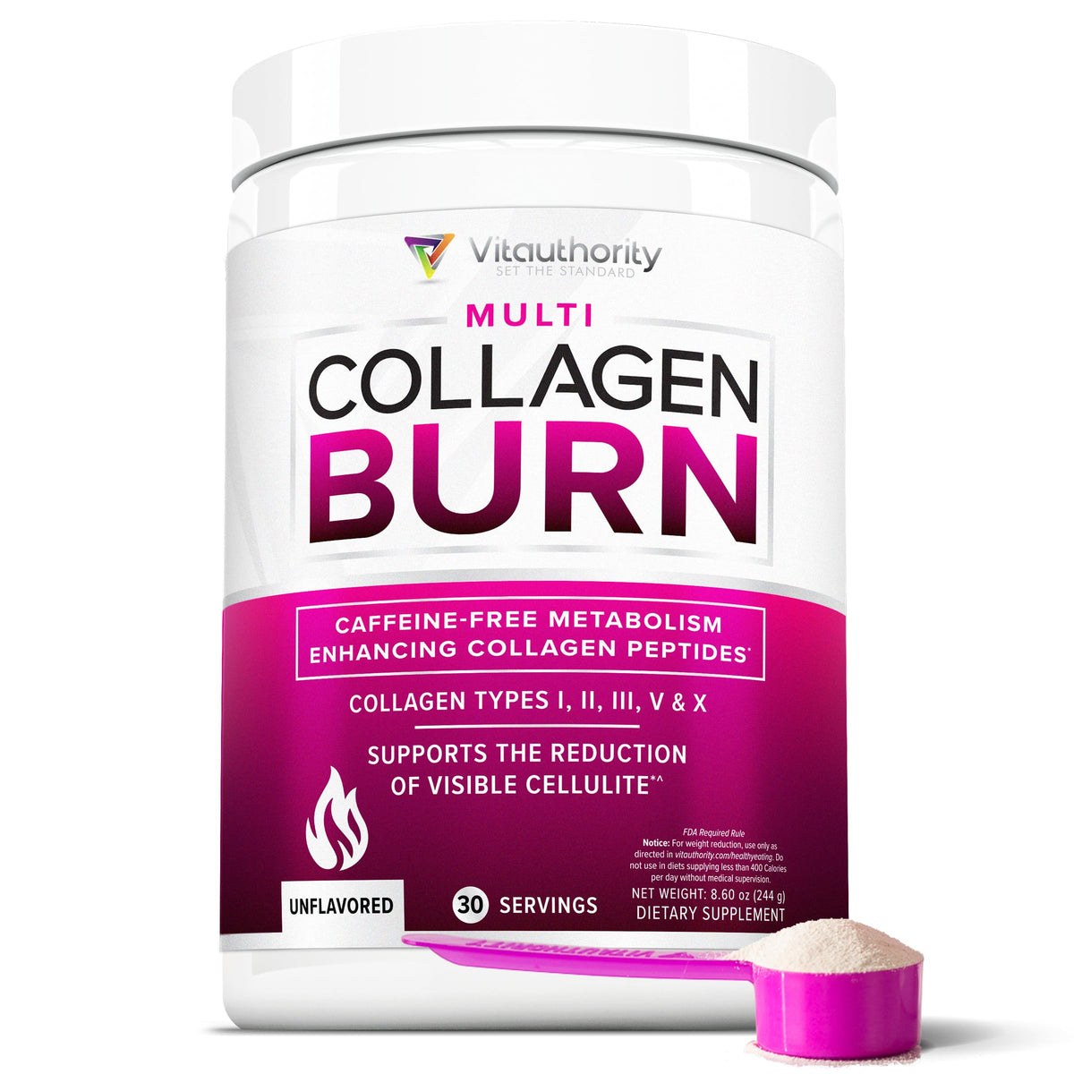 Poudre de collagène hydrolysé Vitauthority 331g vue de face