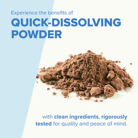 Poudre de collagène Keto Chocolat 481g dans un verre avec une cuillère