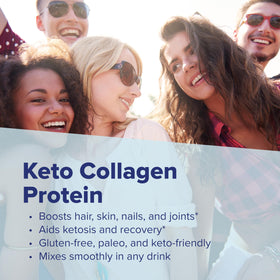 Poudre de collagène Keto Chocolat 481g mélangée dans un smoothie