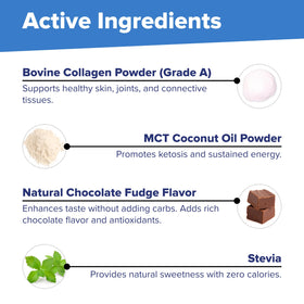 Poudre de collagène Keto Chocolat 481g sur une table avec des ingrédients