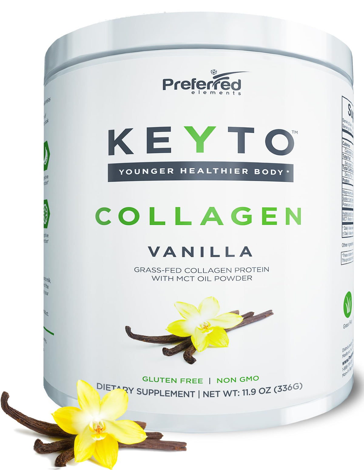Poudre de collagène keto Preferred Elements vanille, emballage avant