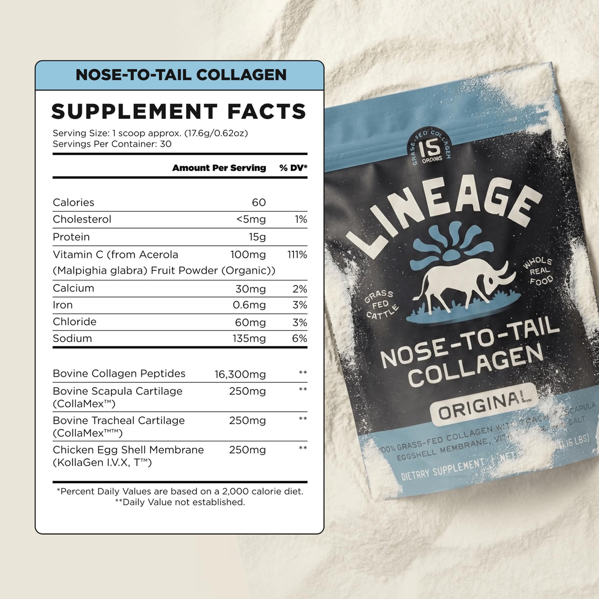 Poudre de collagène Lineage Provisions 549g avec cuillère