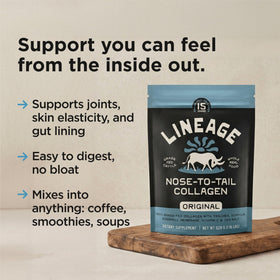Poudre de collagène Lineage Provisions 549g dans un smoothie