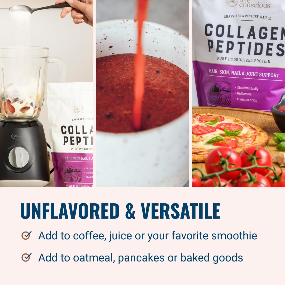 Poudre de collagène Live Conscious dans un smoothie