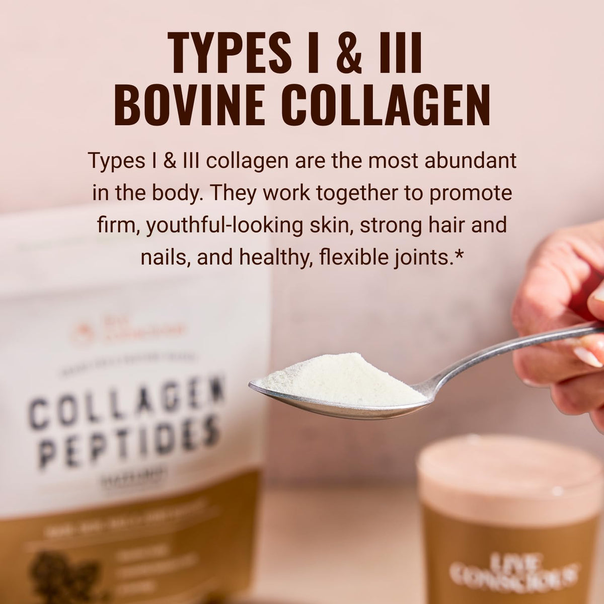 Poudre de collagène Live Conscious en utilisation dans un smoothie