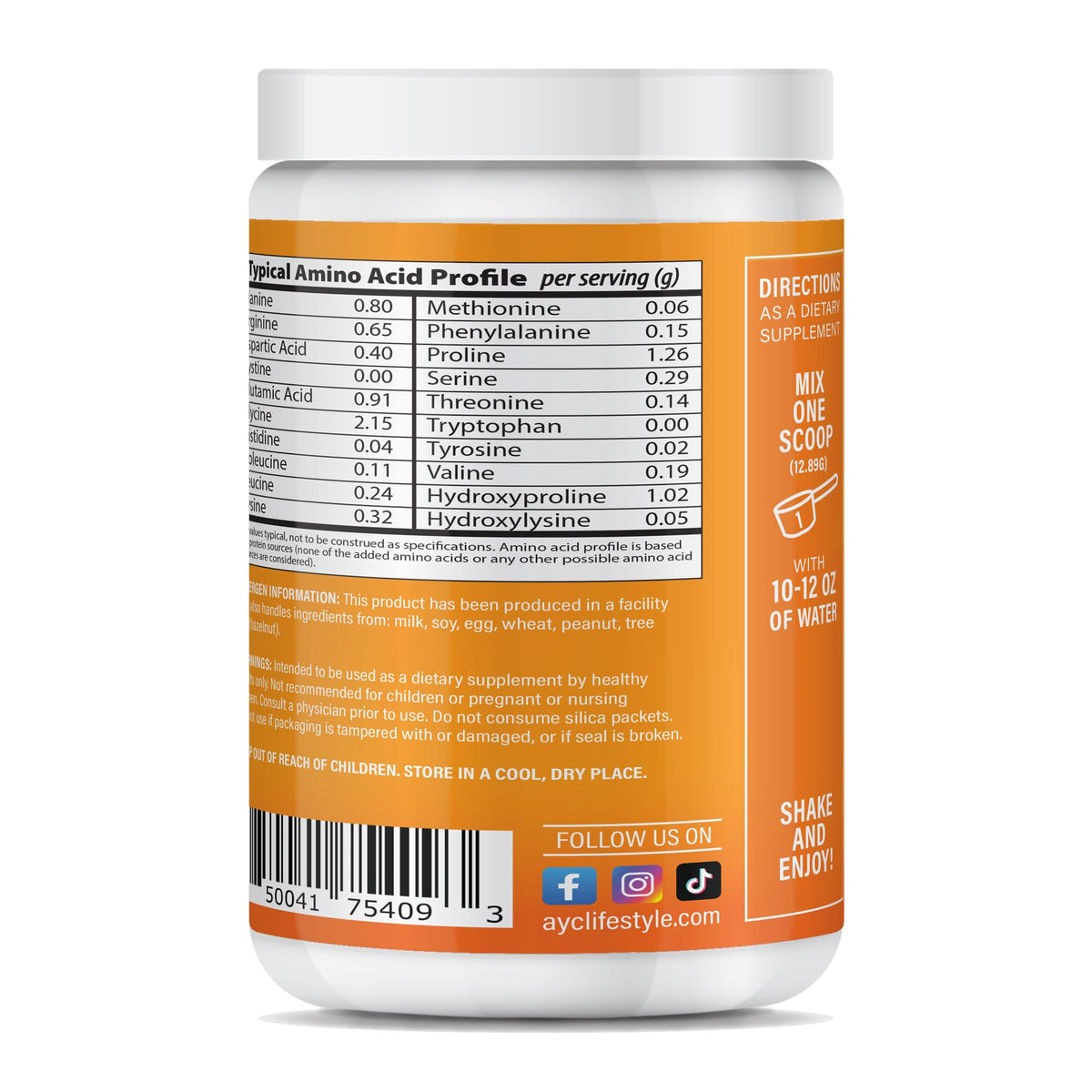 Poudre de collagène Mangue Passion 340g - étiquette