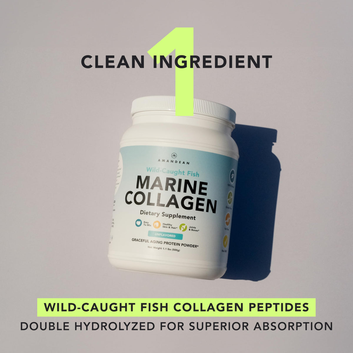 Poudre de collagène marin AMANDEAN 500g en utilisation dans un smoothie