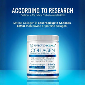 Poudre de collagène marin Approved Science 1102g sur un plan de travail