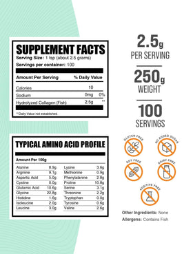 Poudre de collagène marin BulkSupplements 250g avec cuillère de dosage