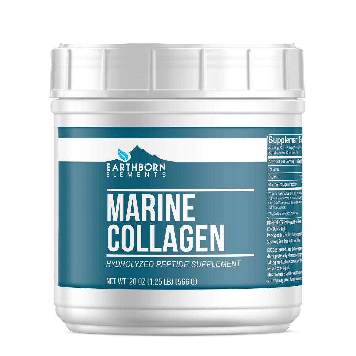 Poudre de collagène marin hydrolysé Earthborn Elements 662g vue de face
