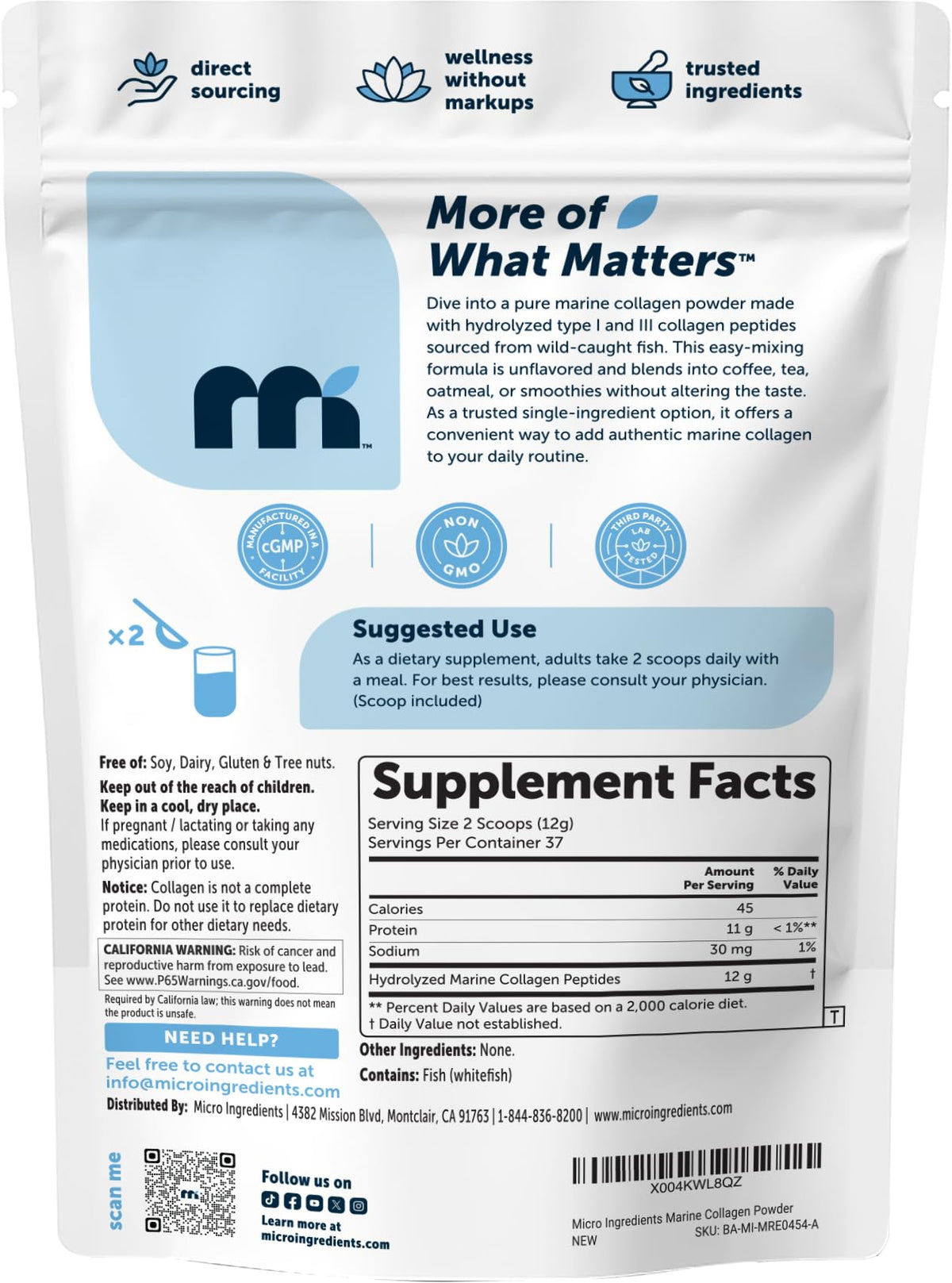 Poudre de Collagène Marin Micro Ingredients dans un shaker