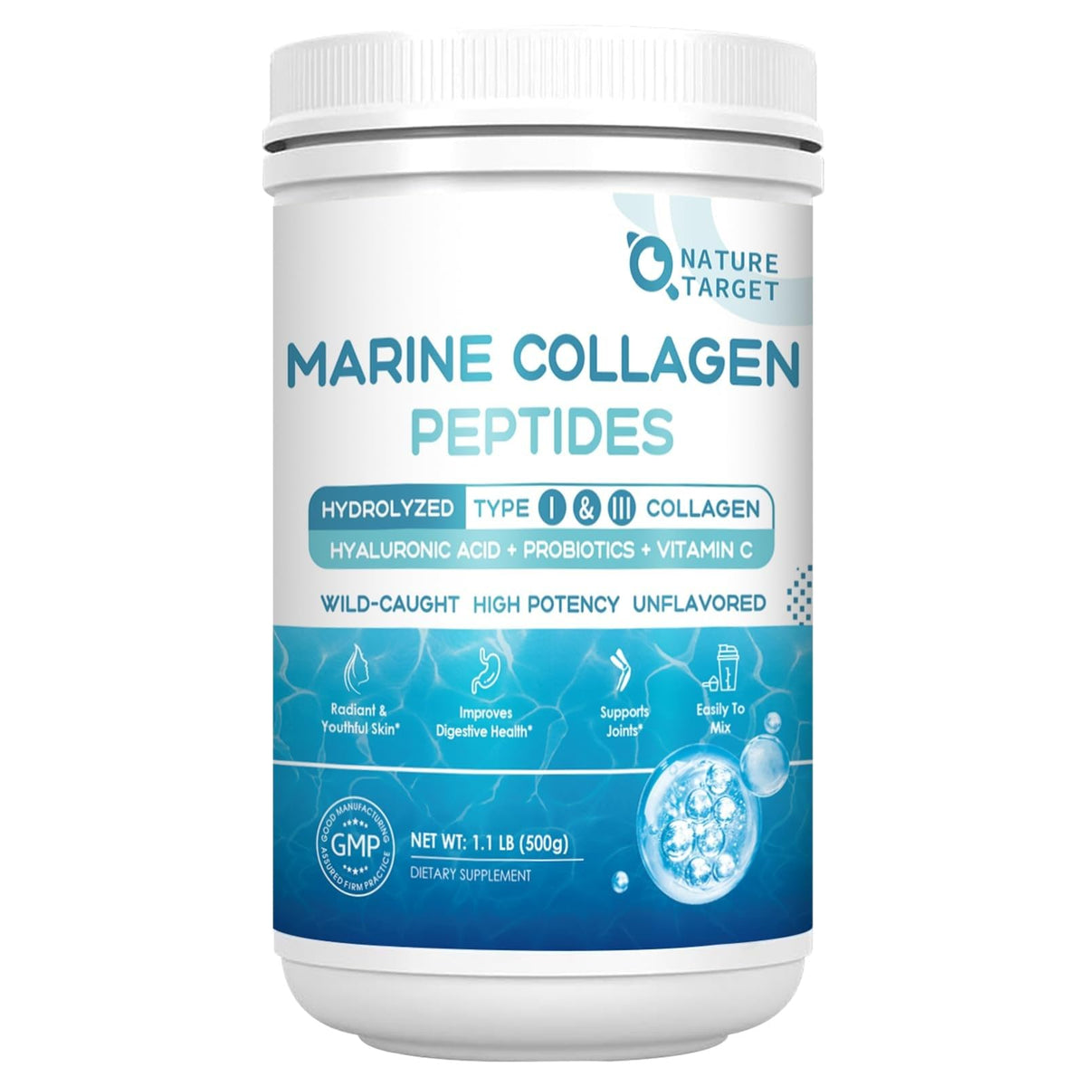 Poudre de collagène marin NATURE TARGET 590g vue de face