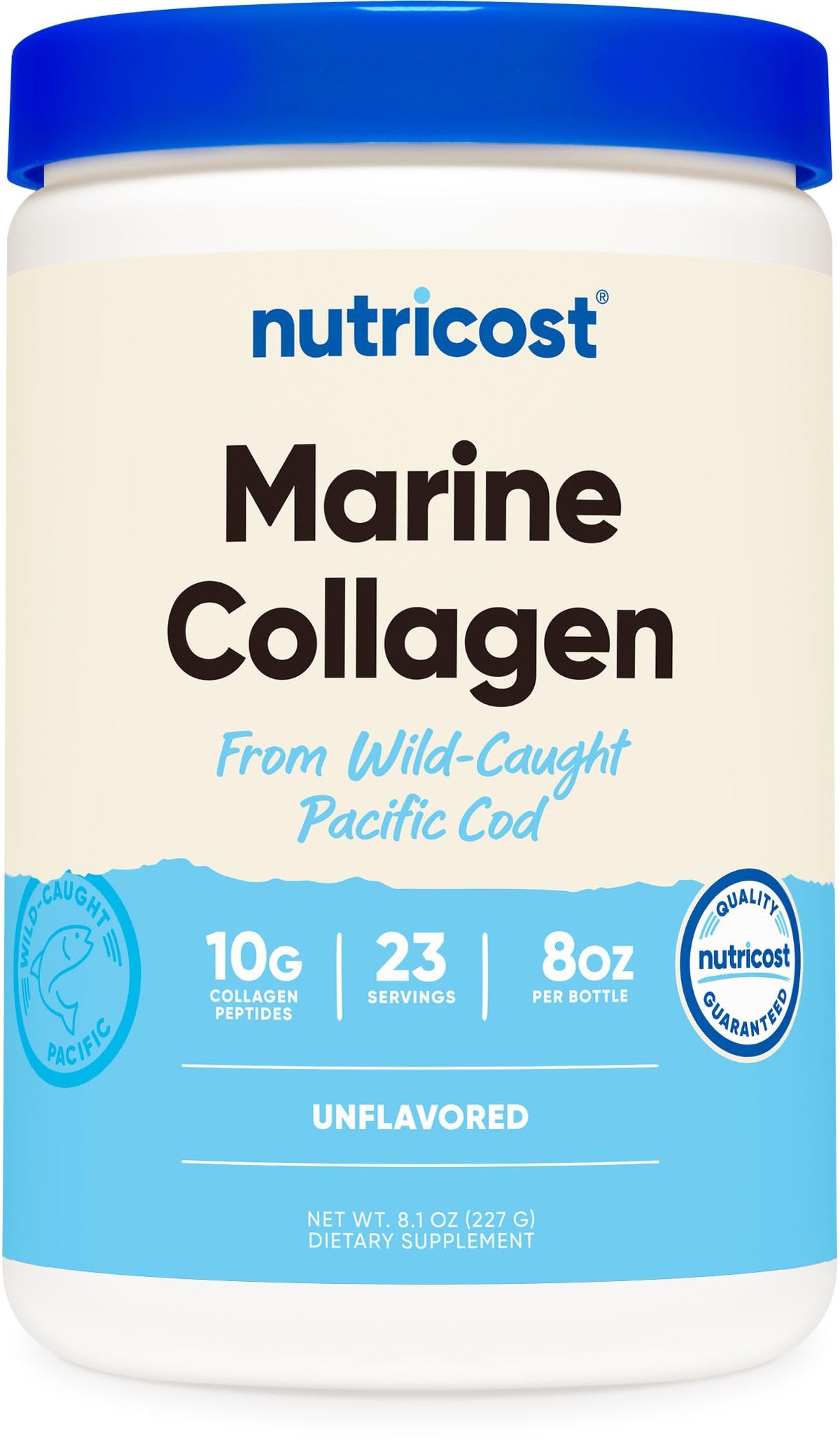 Poudre de collagène marin Nutricost 308g vue de face
