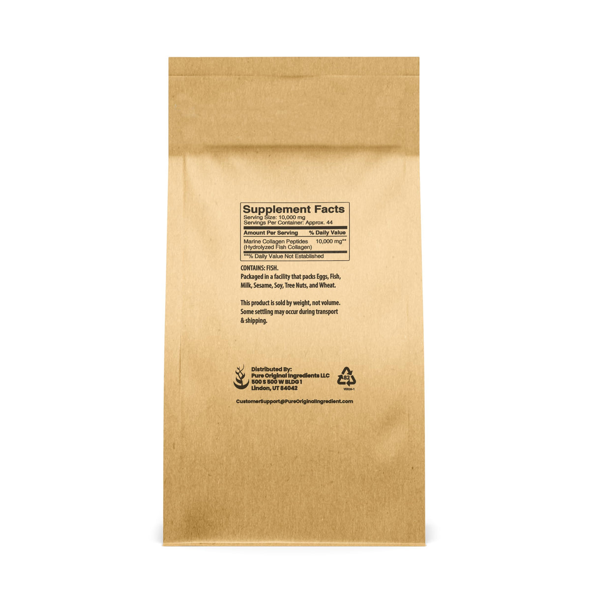 Poudre de Collagène Marin PURE ORIGINAL INGREDIENTS 472g en sachet refermable