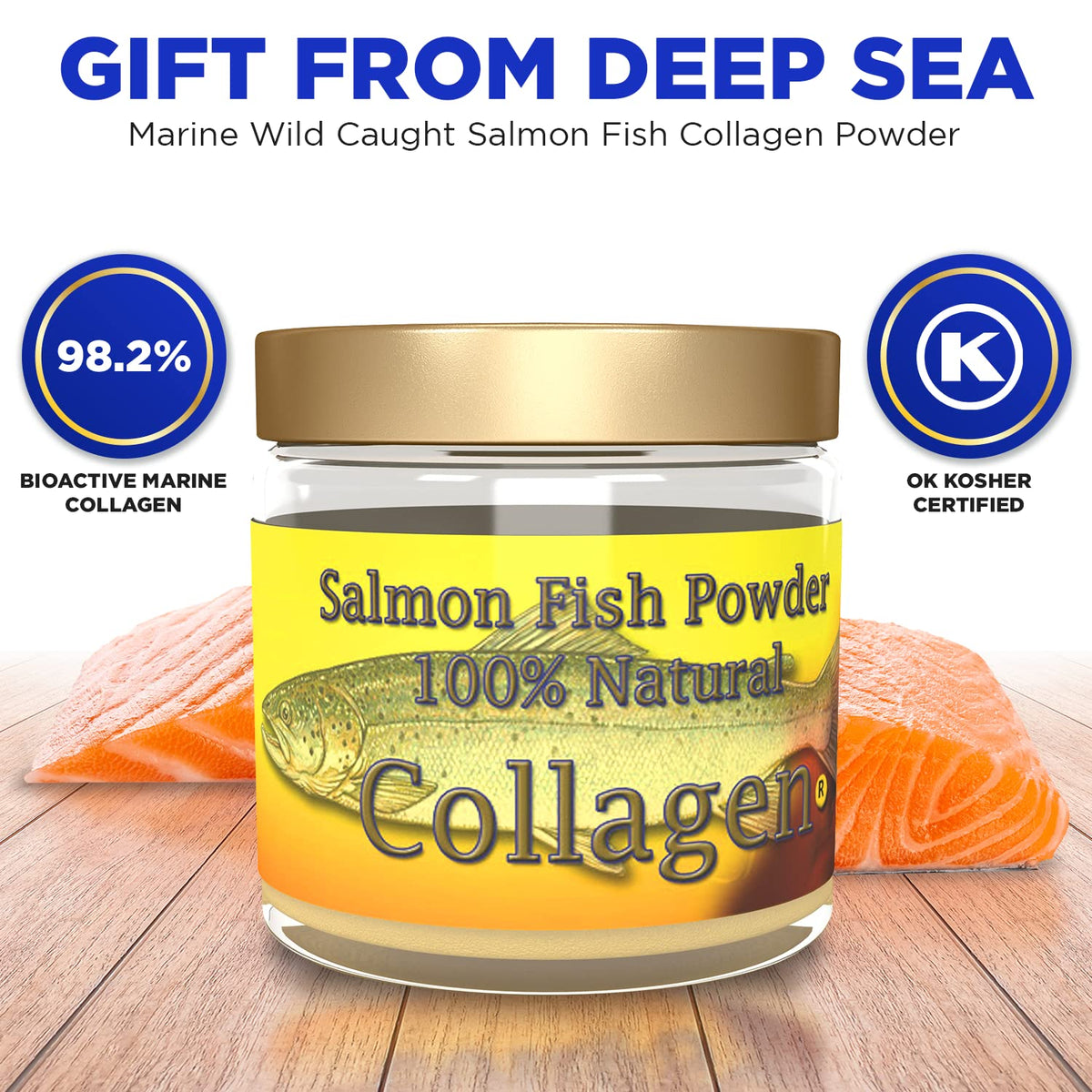Poudre de collagène marin Salcoll 174g sur une table