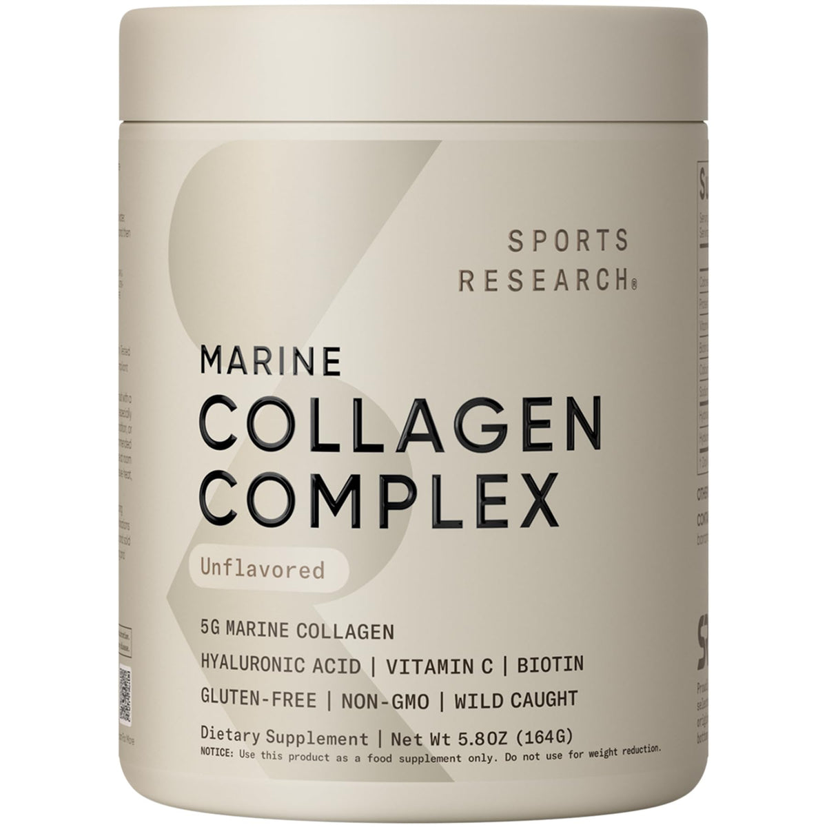 Poudre de collagène marin Sports Research 30 portions vue de face