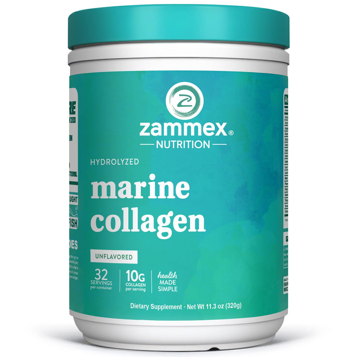 Poudre de collagène marin Zammex 408g vue de face