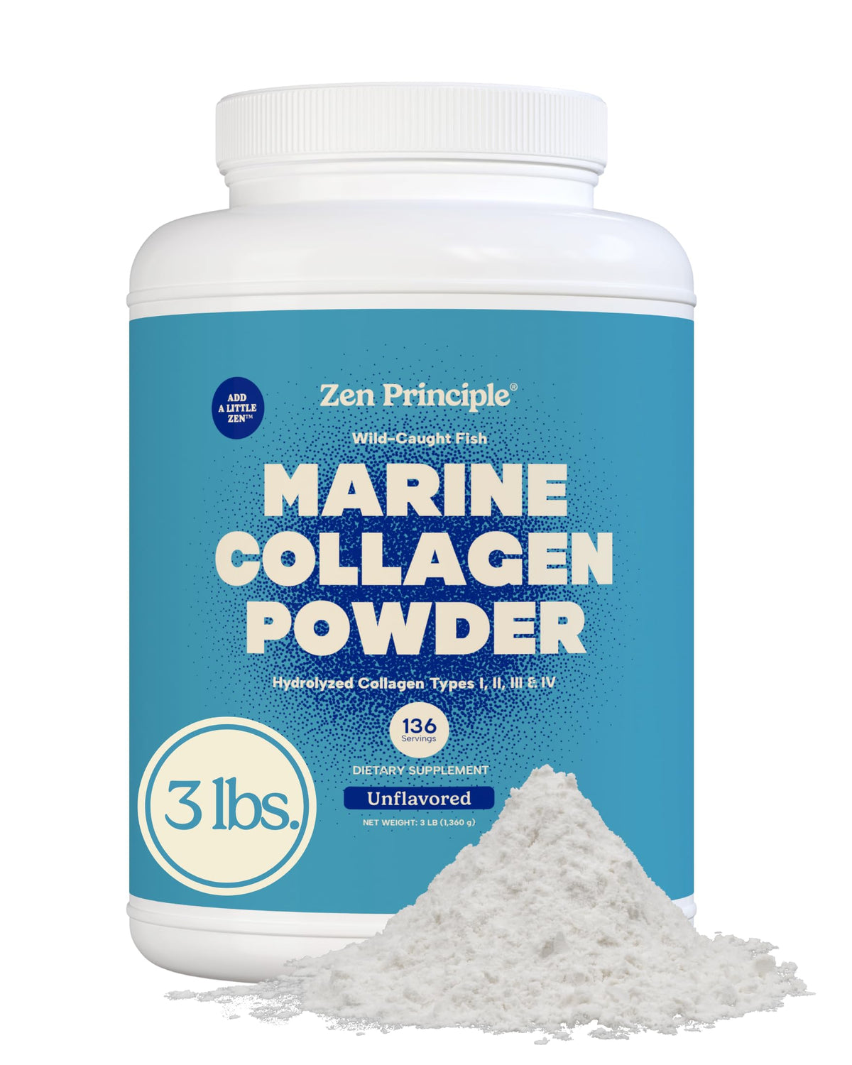 Poudre de collagène marin Zen Principle 3 lb, emballage avant