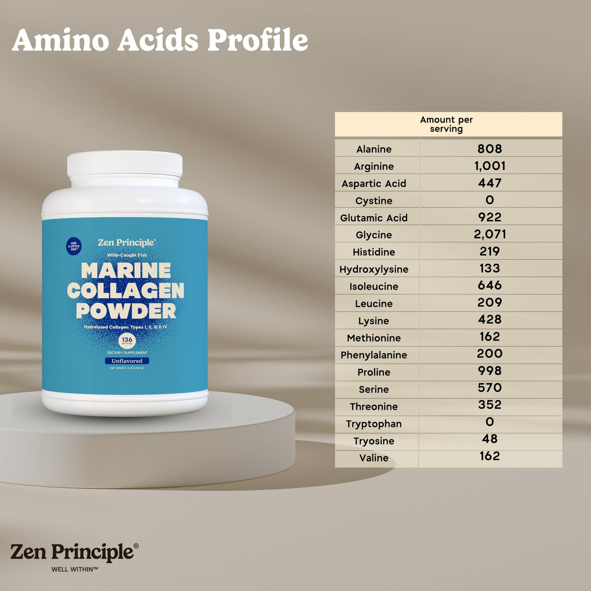 Poudre de collagène marin Zen Principle 3 lb, étiquette détaillée