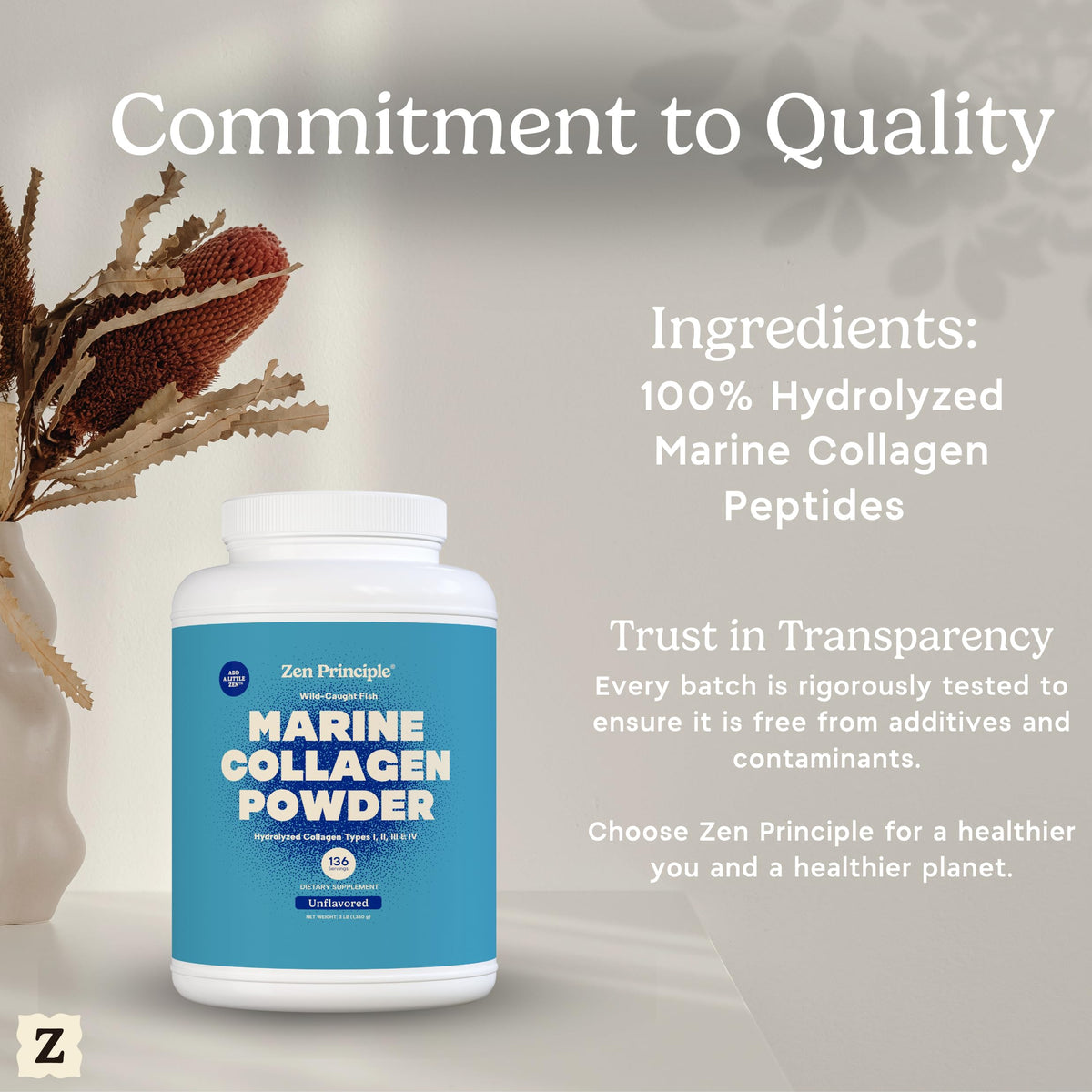 Poudre de collagène marin Zen Principle 3 lb, utilisation dans un smoothie