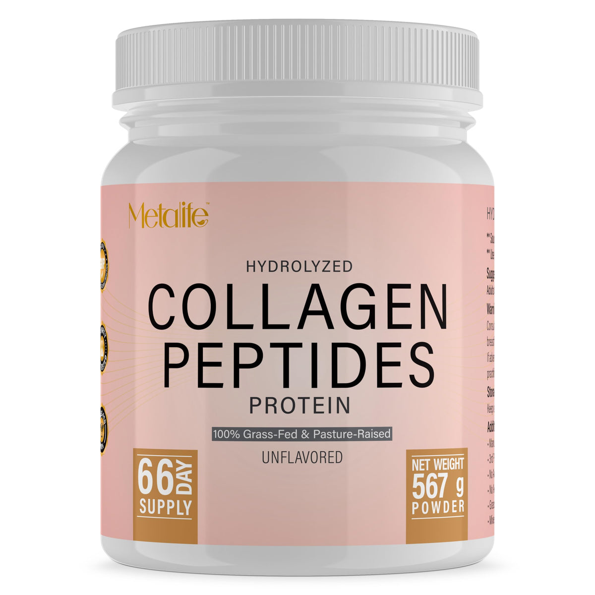 Poudre de collagène METALIFE 567g vue de face