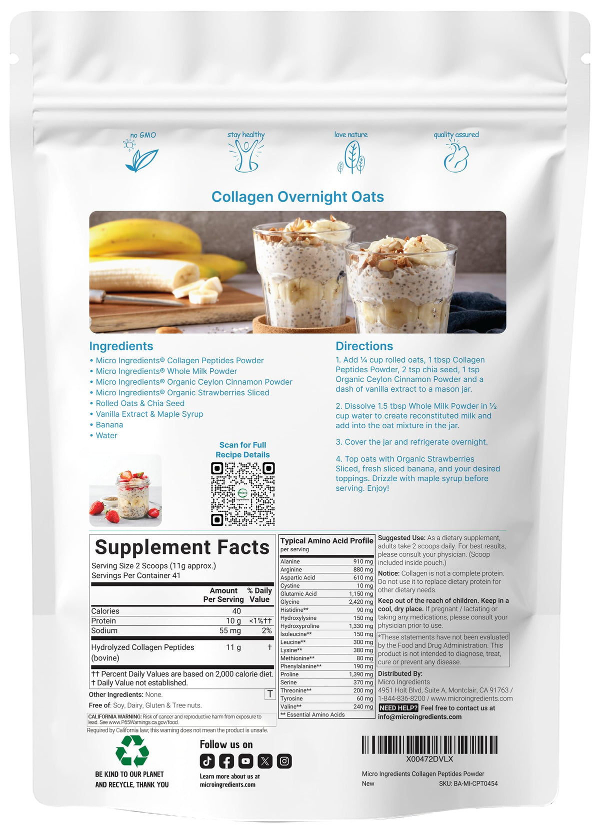 Poudre de collagène Micro Ingredients avec cuillère pour dosage