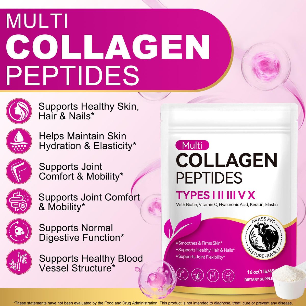 Poudre de collagène multi bnHUlMXw 472g sur une table avec des ingrédients