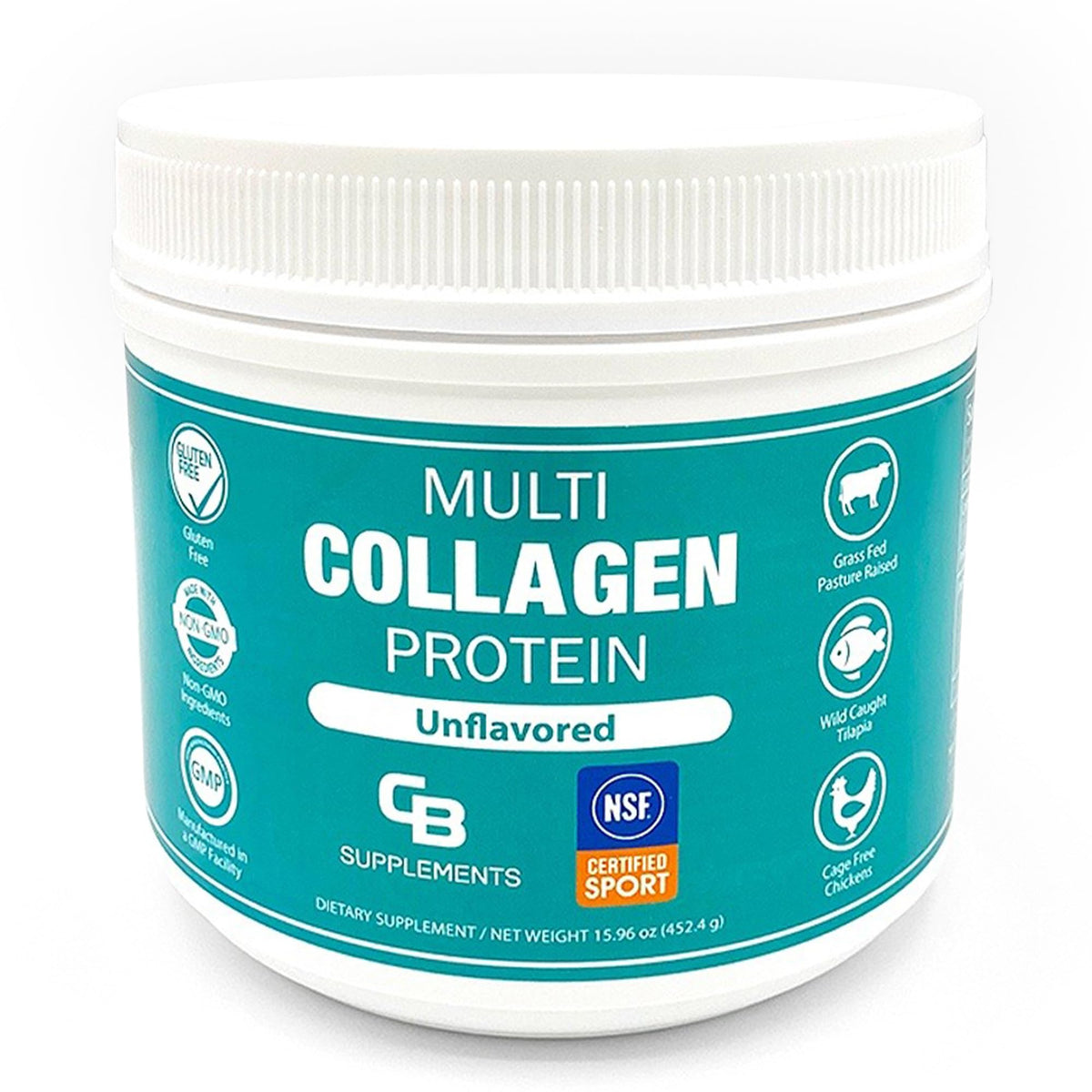 Poudre de collagène multi CB Supplements 572g vue de face