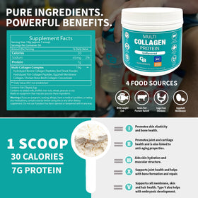 Poudre de collagène multi CB Supplements versée dans un verre