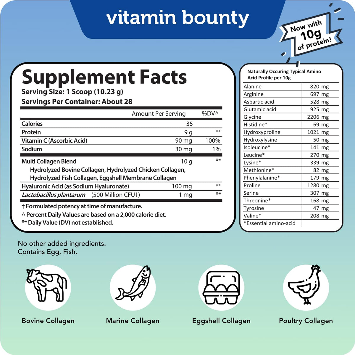Poudre de collagène multi collagène Vitamin Bounty sur une table en bois