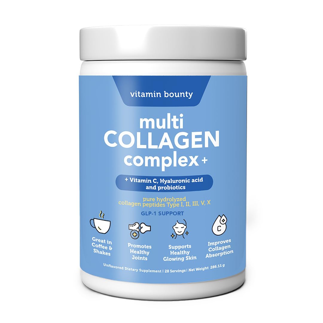 Poudre de collagène multi collagène Vitamin Bounty vue avant avec étiquette