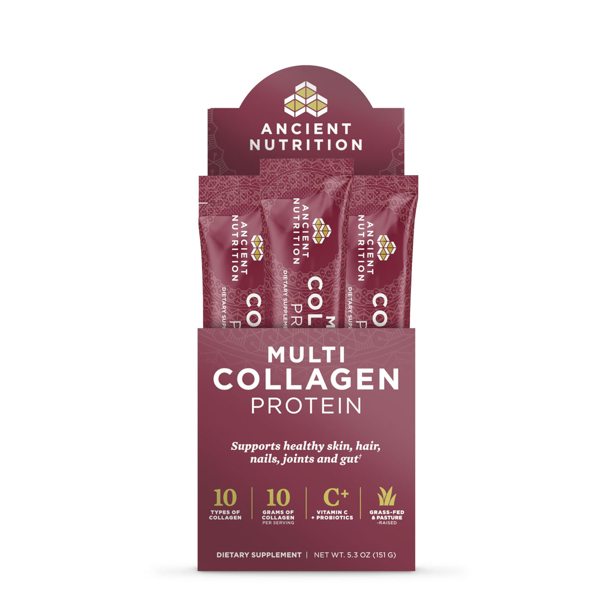Poudre de collagène multi hydrolysé Ancient Nutrition 231g vue de face