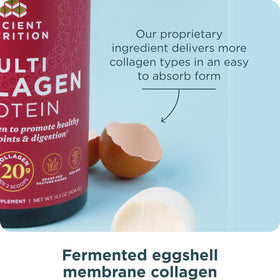 Poudre de collagène multi hydrolysé Ancient Nutrition sur une table