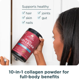 Poudre de collagène multi hydrolysé Ancient Nutrition sur une table