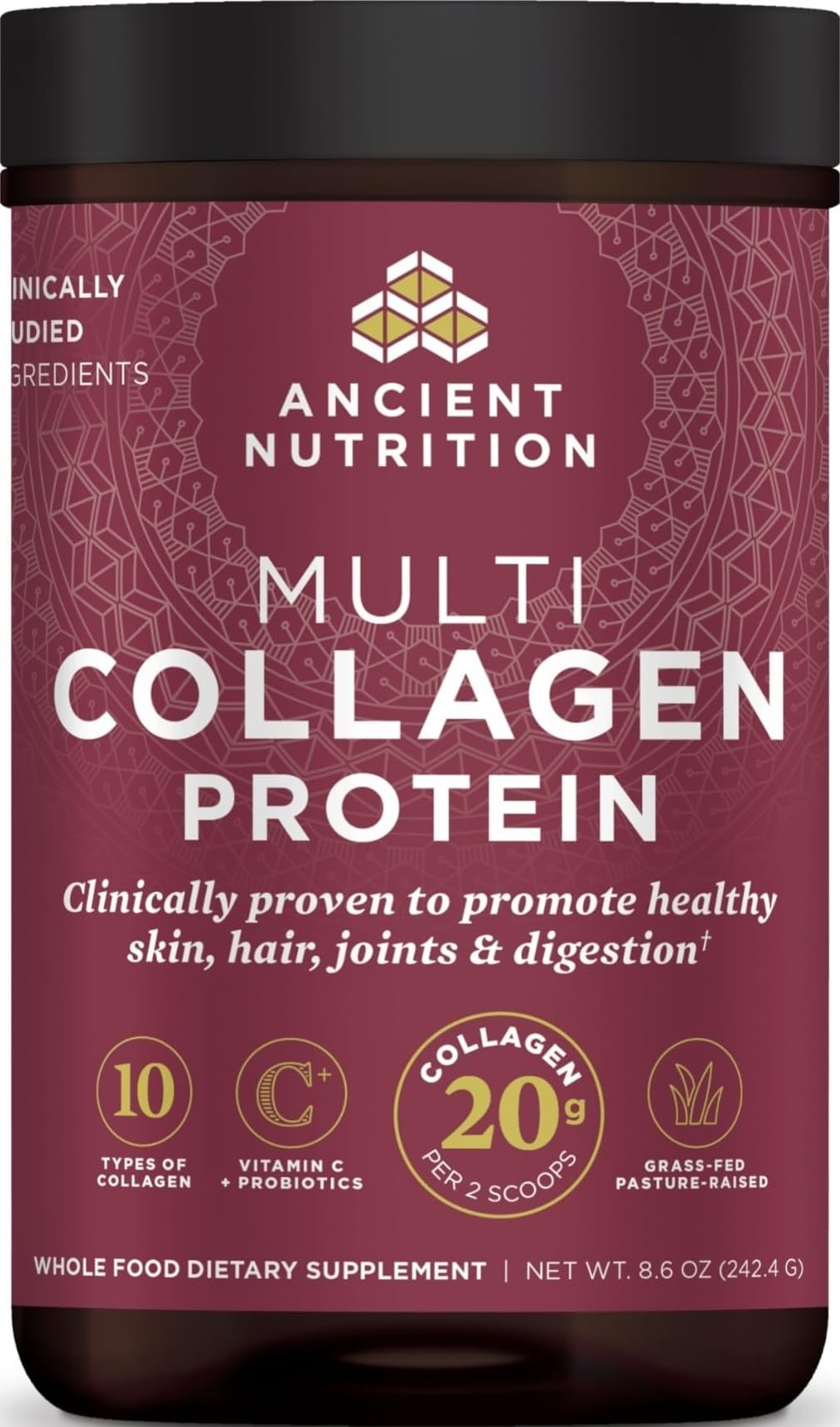 Poudre de collagène multi hydrolysé Ancient Nutrition vue de face