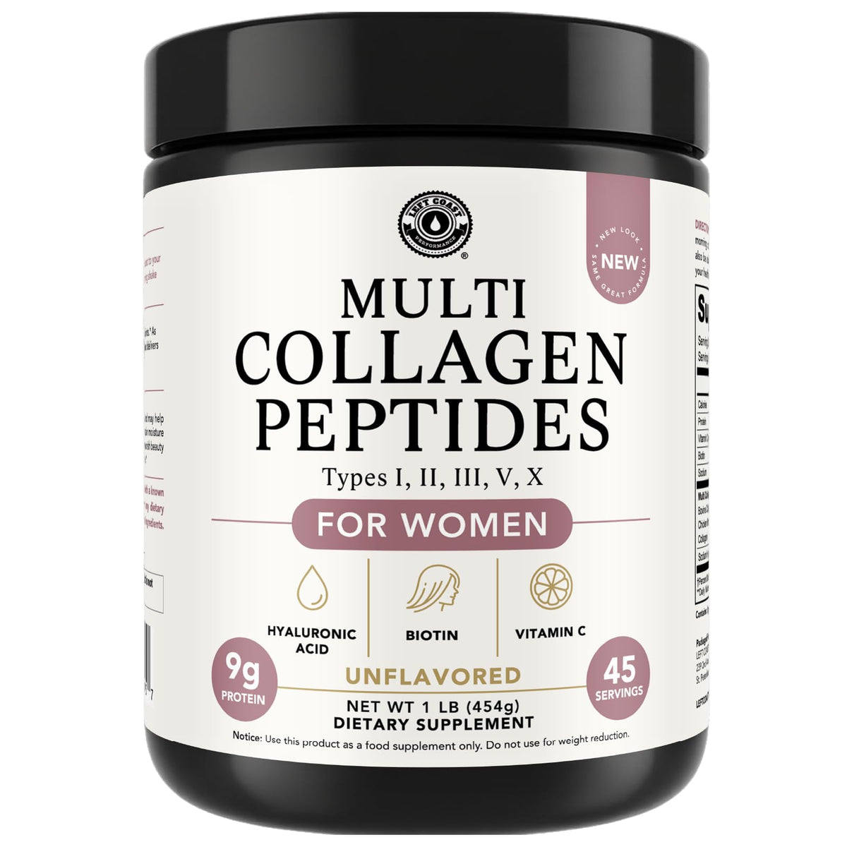 Poudre de collagène multi Left Coast Performance 550g vue de face