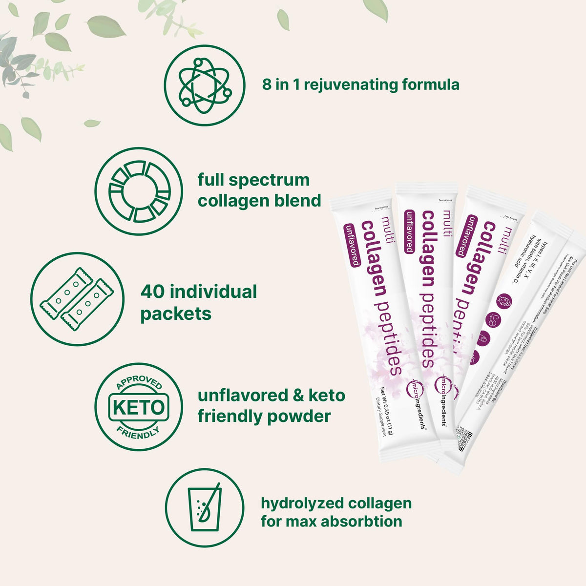Poudre de collagène multi peptides Micro Ingredients avec ingrédients naturels