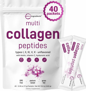 Poudre de collagène multi peptides Micro Ingredients vue de face avec emballage