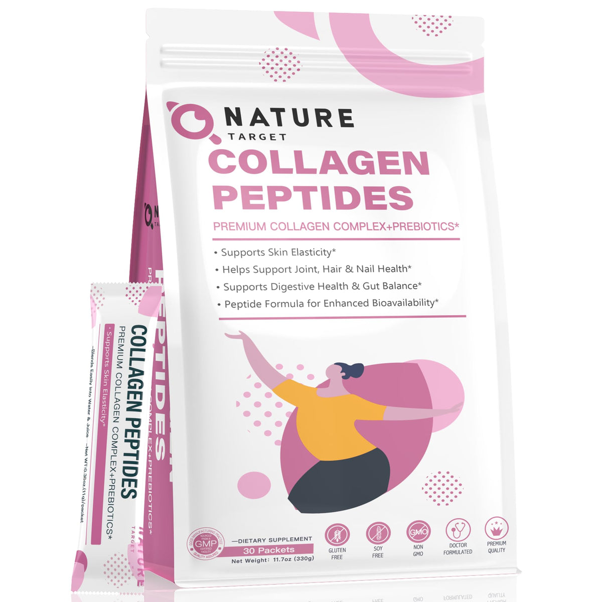 Poudre de collagène multi peptides NATURE TARGET stick pack avant