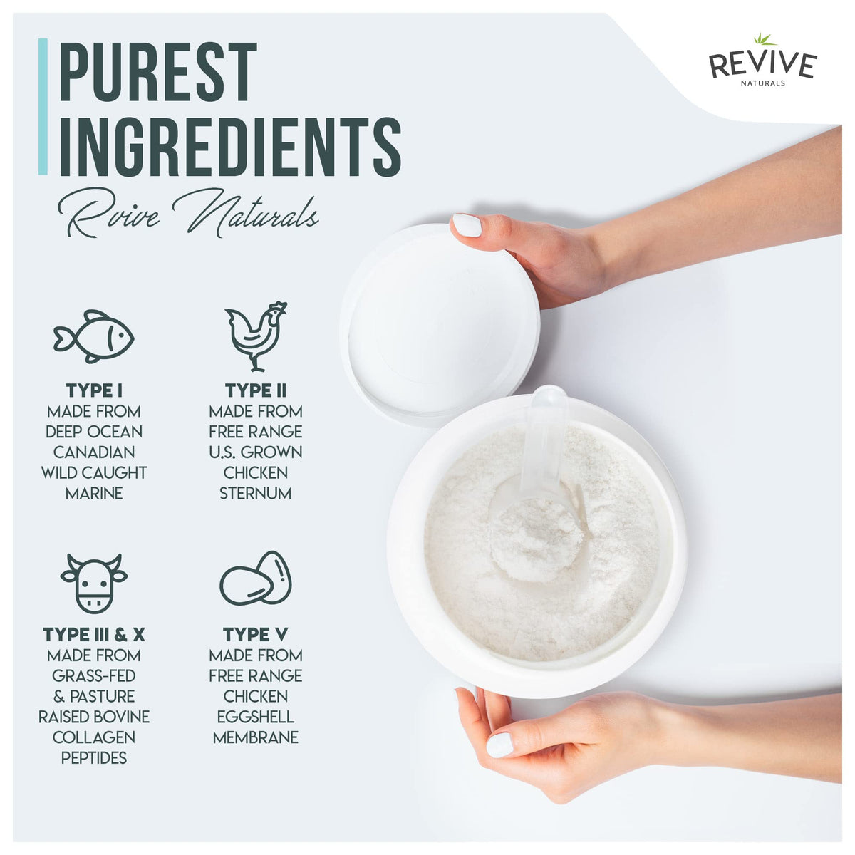 Poudre de collagène multiple vanille Revive Naturals sur une table