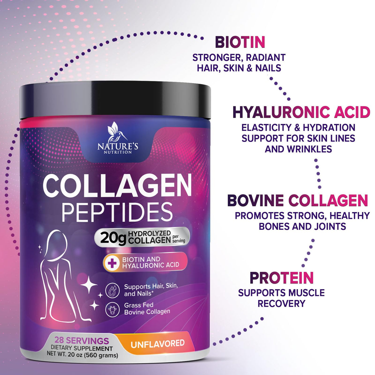 Poudre de Collagène Nature's Nutrition avec une cuillère doseuse