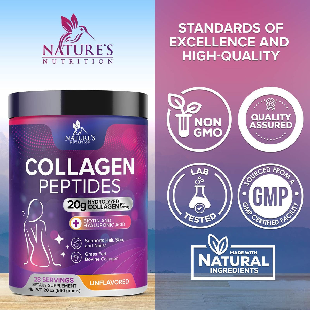 Poudre de Collagène Nature's Nutrition mélangée dans un smoothie