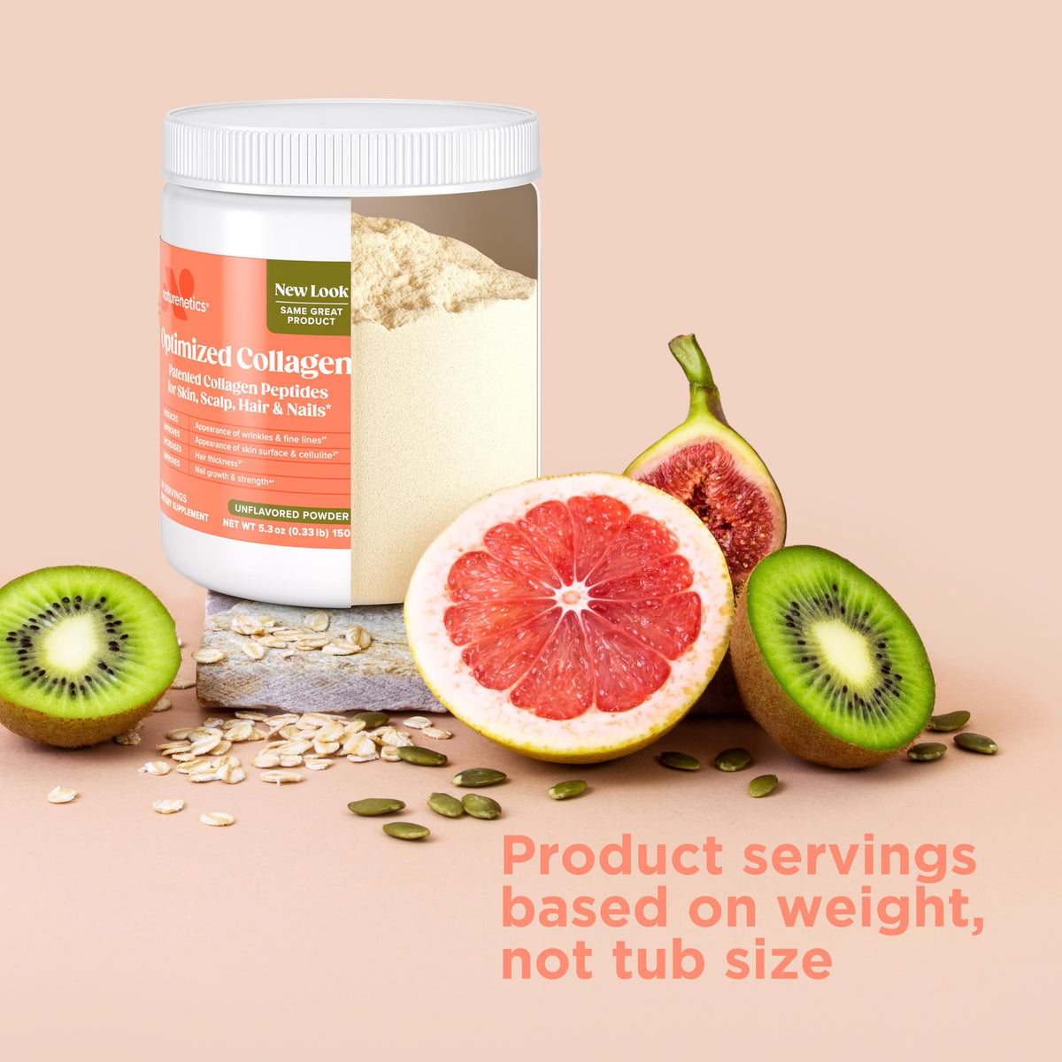 Poudre de collagène Naturenetics 200g sur une table en bois