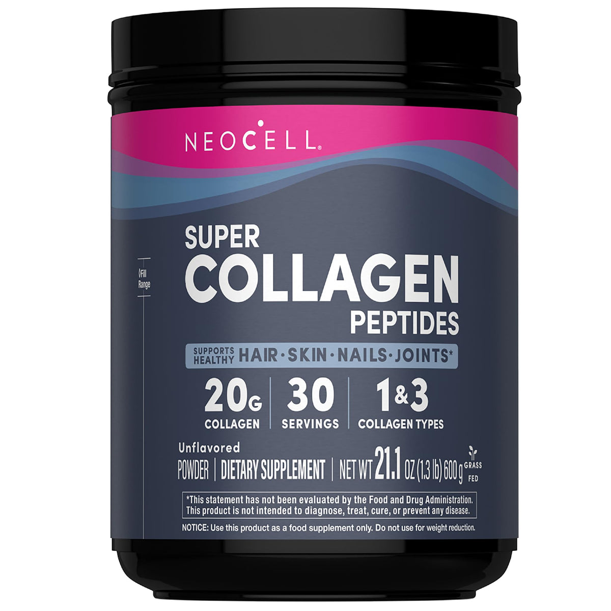 Poudre de collagène NeoCell Super Peptides 739g vue de face