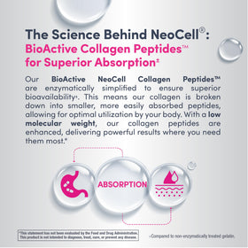 Poudre de collagène NeoCell Super Peptides à côté d'un smoothie