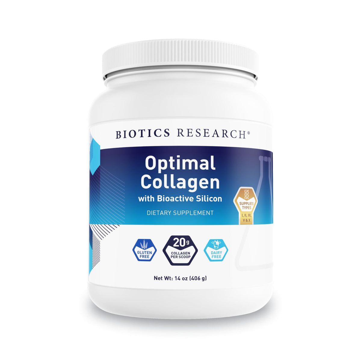 Poudre de collagène Optimal BIOTICS RESEARCH 499g vue de face