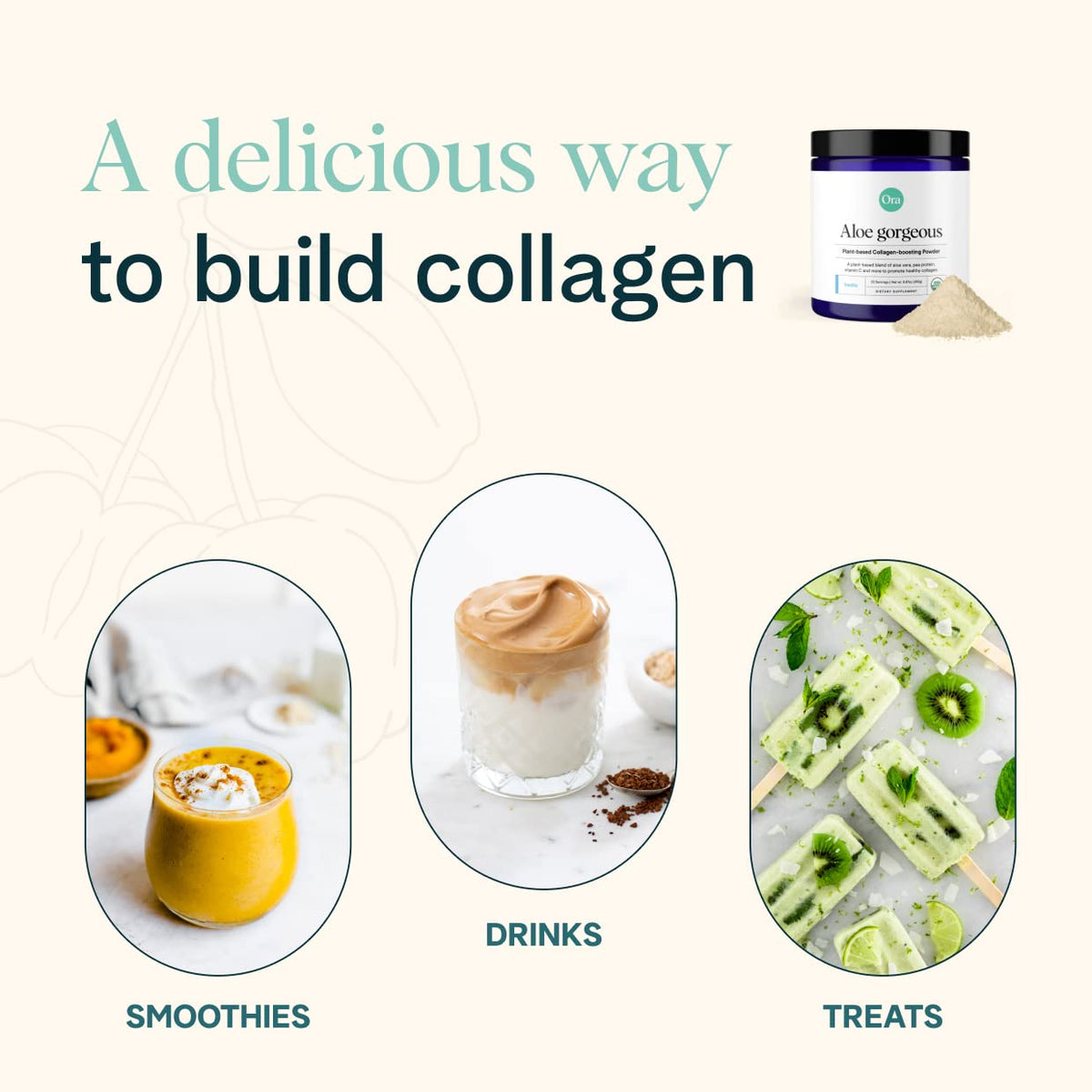 Poudre de collagène Ora Organic dans un verre avec une cuillère